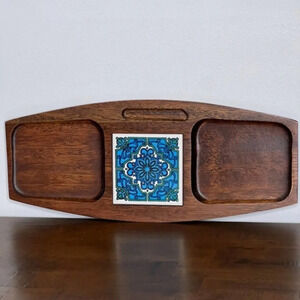 Vintage Imperial Hand Carved Wooden Cheese Board with Tile‎ Charcuterie Board